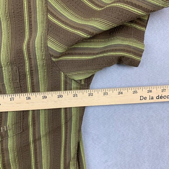 Kuhl Men Shirt Medium Brown Yellow Vertical Striped Button Up Seersucker Outdoor - Picture 5 of 9